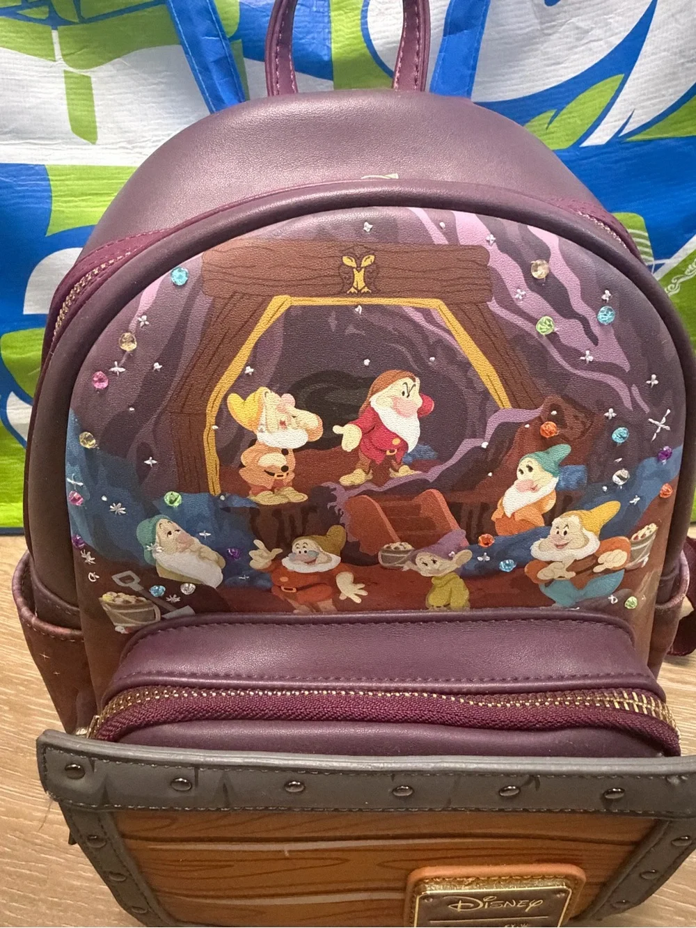 Disney Loungefly Snow White Seven Dwarfs Gem Mine Cart Mini Backpack